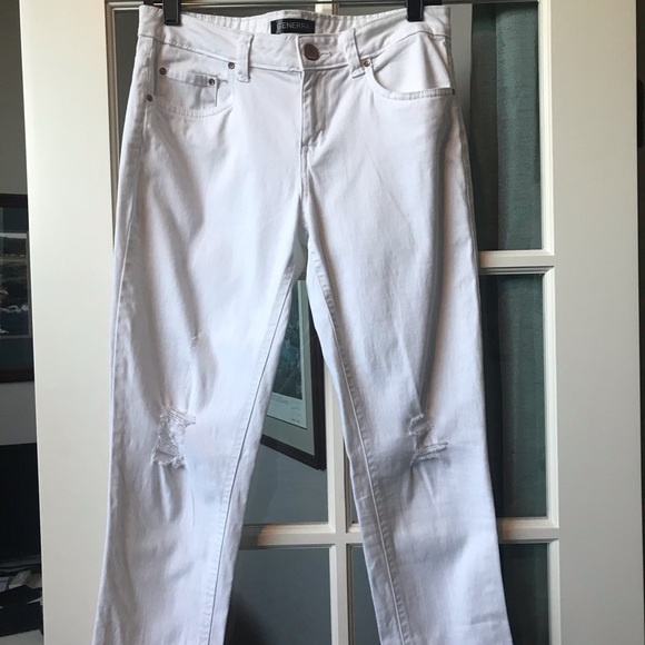 White Distressed Cropped Denim Jeans - Picture 1 of 6